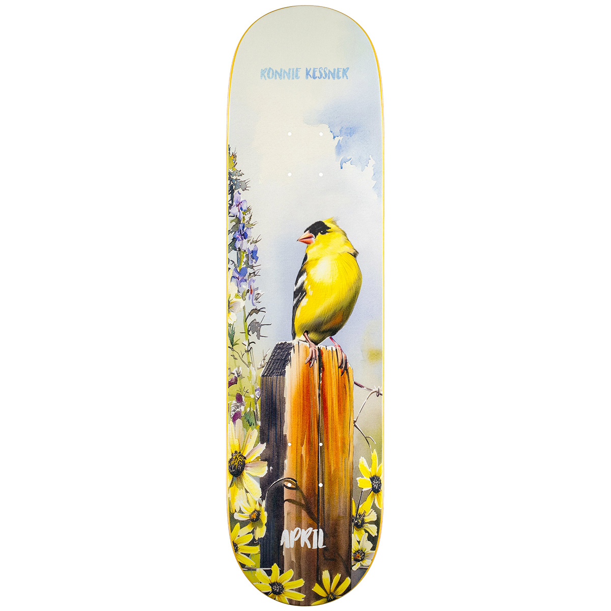 April Ronnie Kessner Gold Finch Skateboard Deck 8.25 April Ronnie Kessner Gold Finch Skateboard Deck 8.25