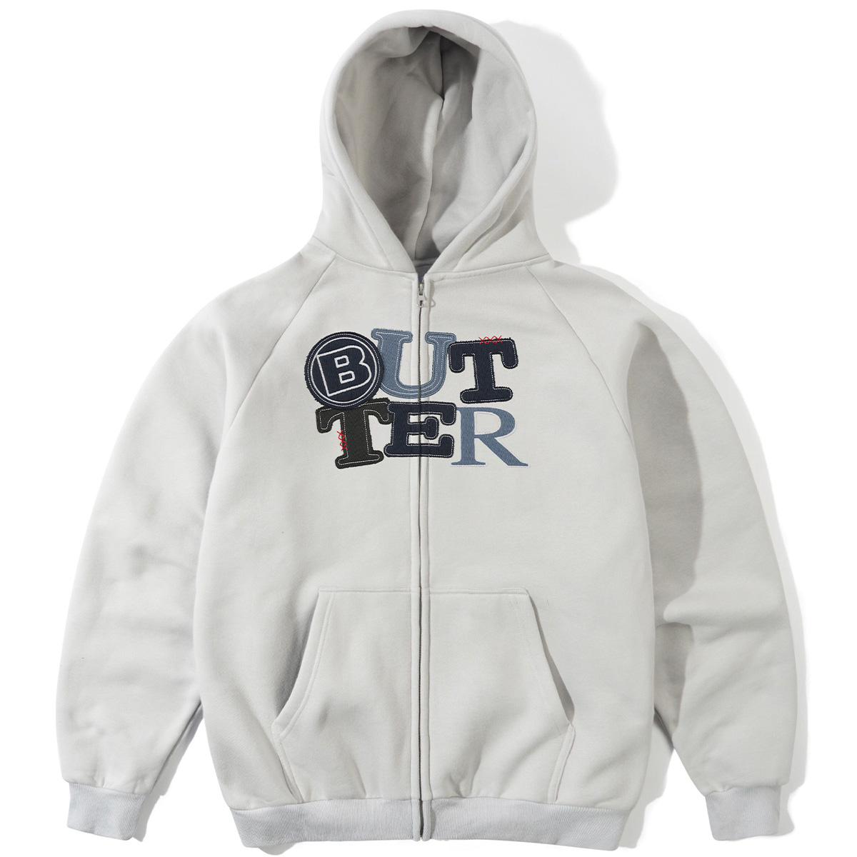 Butter Goods Patchwork Zip-Thru Hooded Sweater Cement