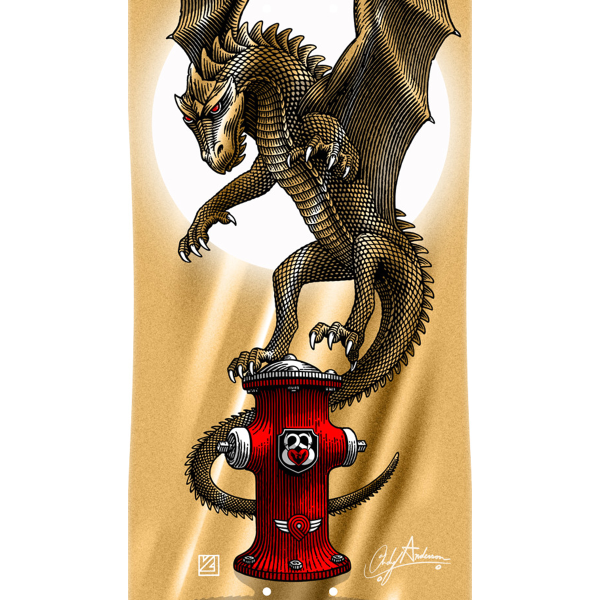 Powell Peralta Andy Anderson Hydrant Skateboard Deck Gold Foil 8.4 Powell Peralta Andy Anderson Hydrant Skateboard Deck Gold Foil 8.4