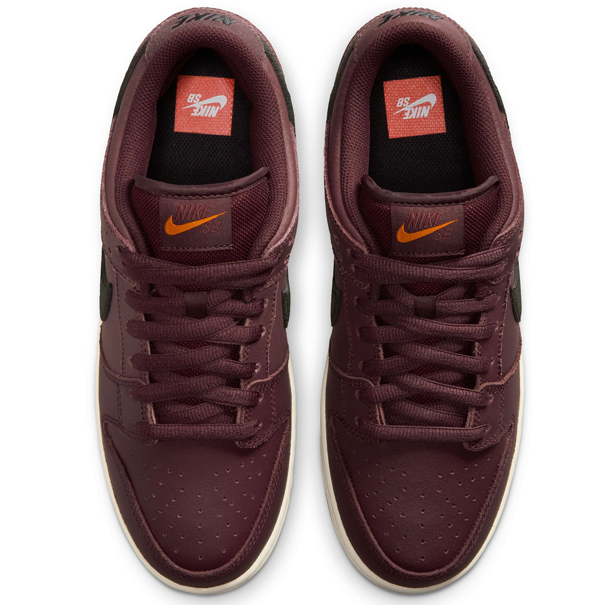 Nike SB Dunk Low Pro Iso Burgundy Crush/Black-Mystic Dates-Sail-Gum Lt Brown-Safety Orange