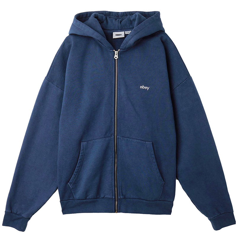 Obey Lowercase Pigment Zip Hooded Sweater Pigment Academy Navy