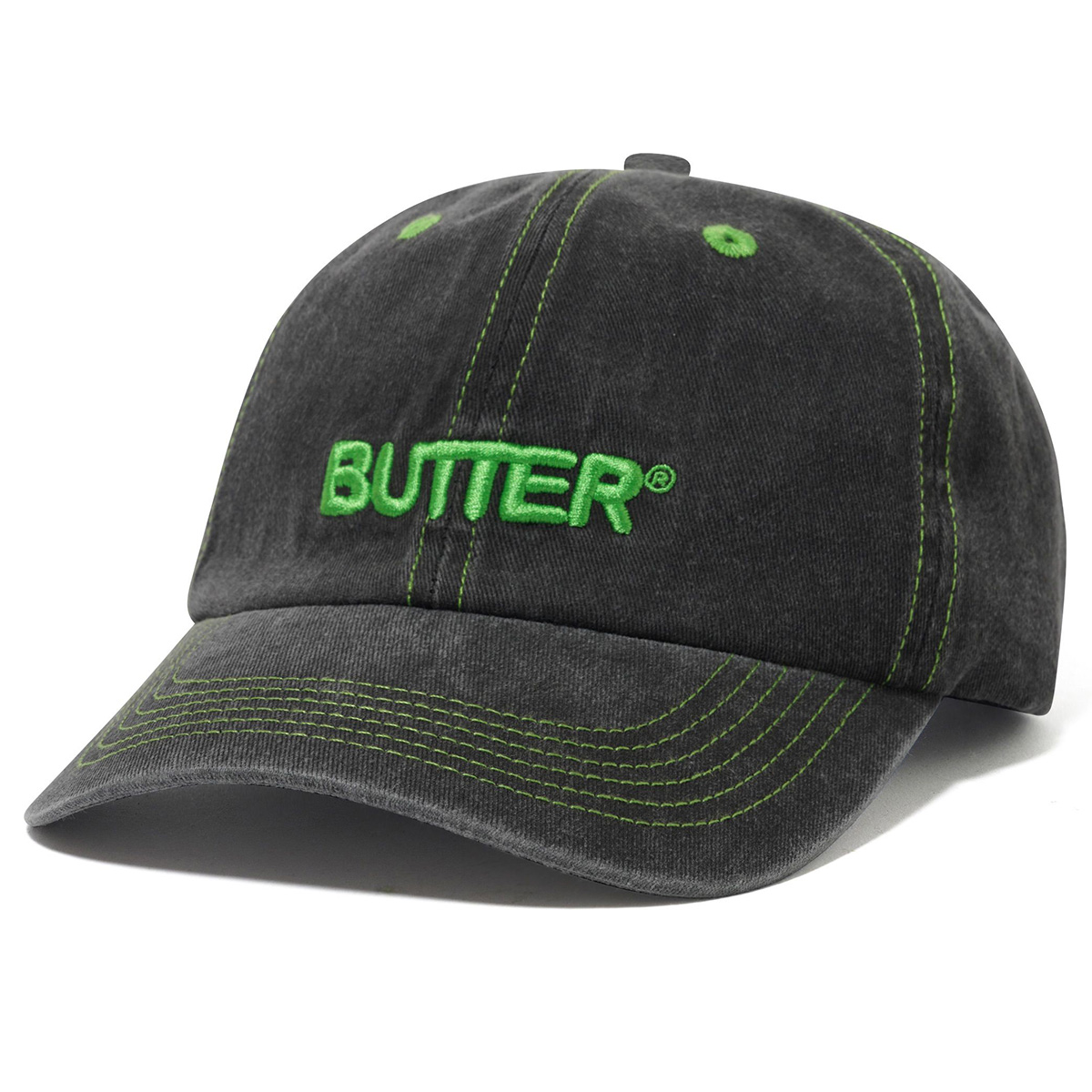 Butter Goods Rounded Logo 6 Panel Cap Washed Black/Green