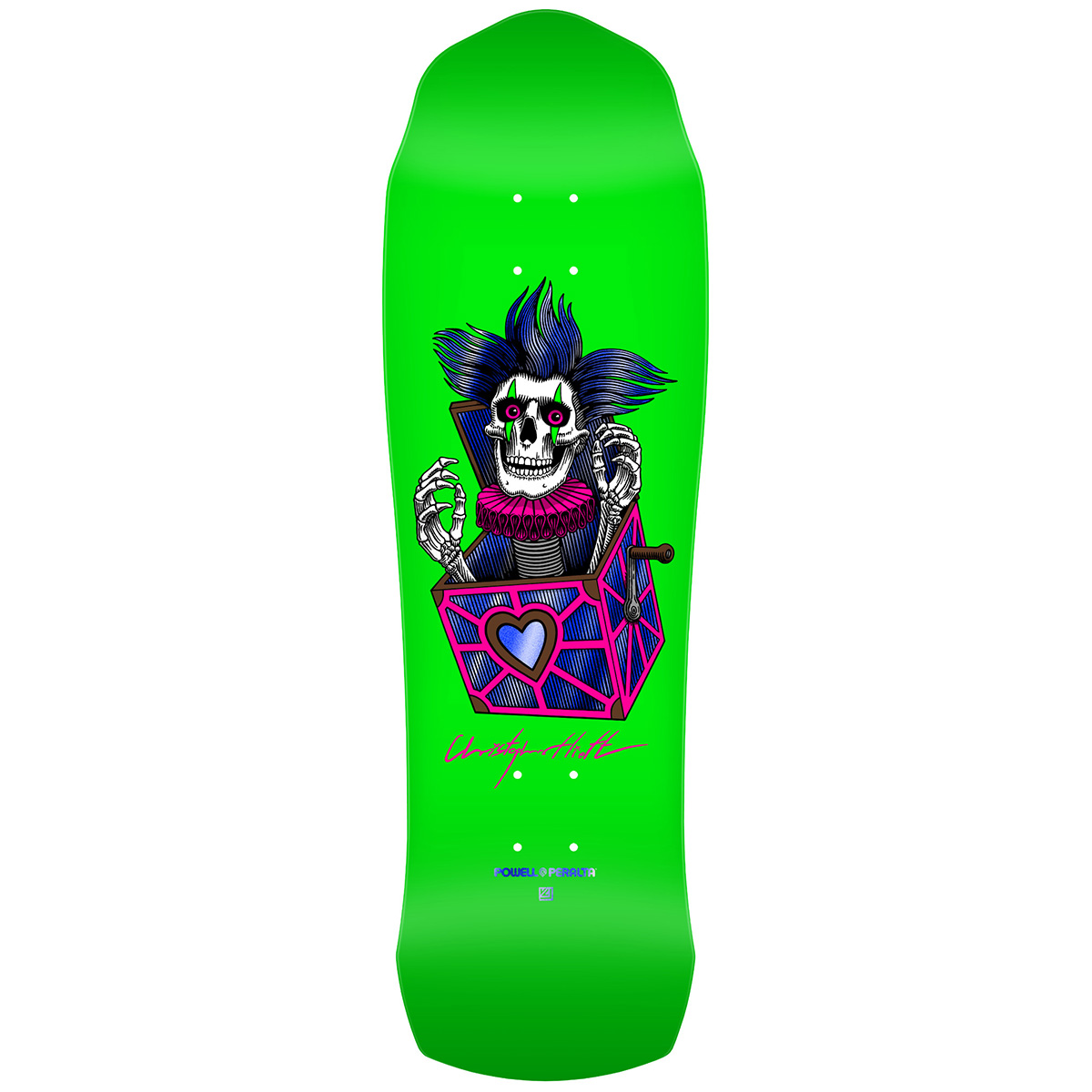 Powell Peralta Chris Hiett Skull Skateboard Deck Neon Green/Blue Foil 9.5
