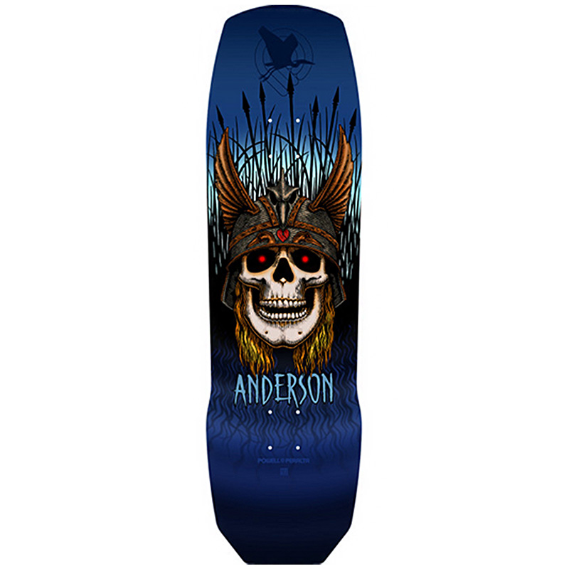 Powell Peralta Andy Anderson Heron Skull Skateboard Deck Blue Shape 290 9.13