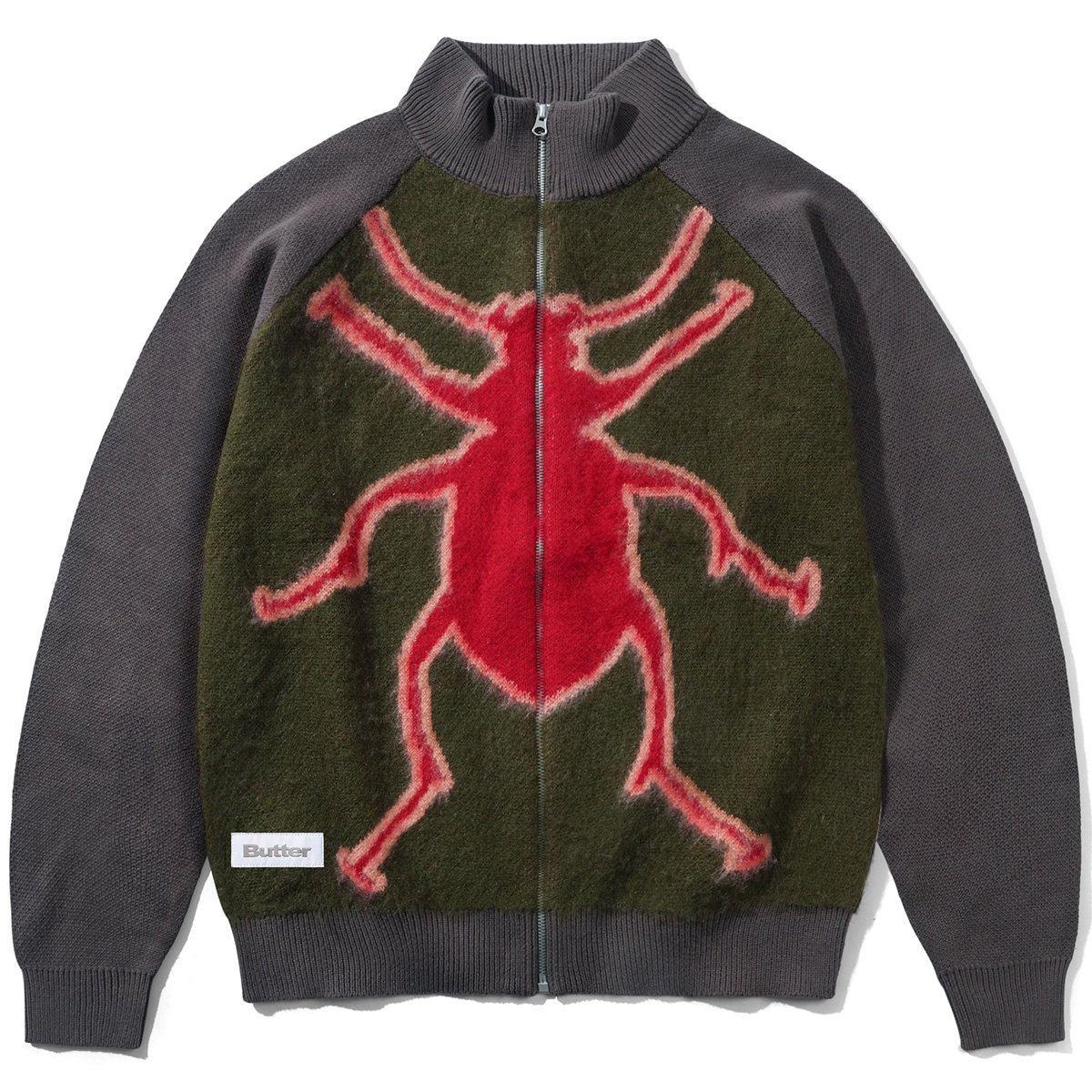 Butter Goods Beetle Zip-Thru Knit Sweater Olive