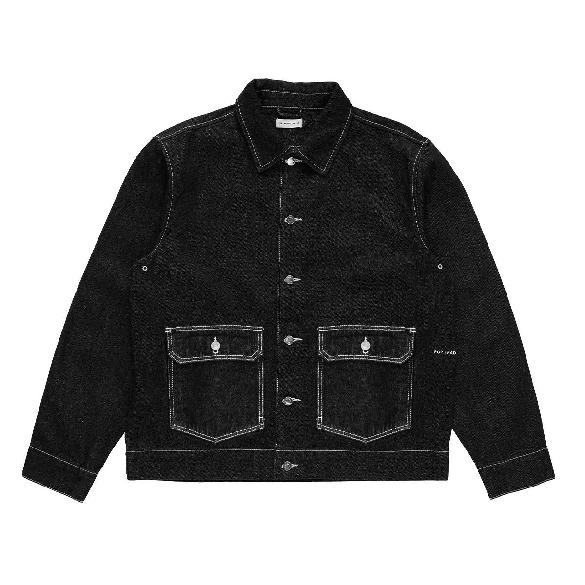 POP Full Button Denim Jacket Black
