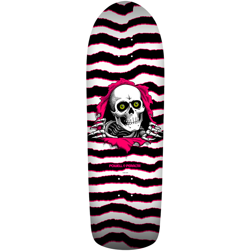 Powell Peralta Old School Ripper Skateboard Deck White/Pink Shape 144 10.0