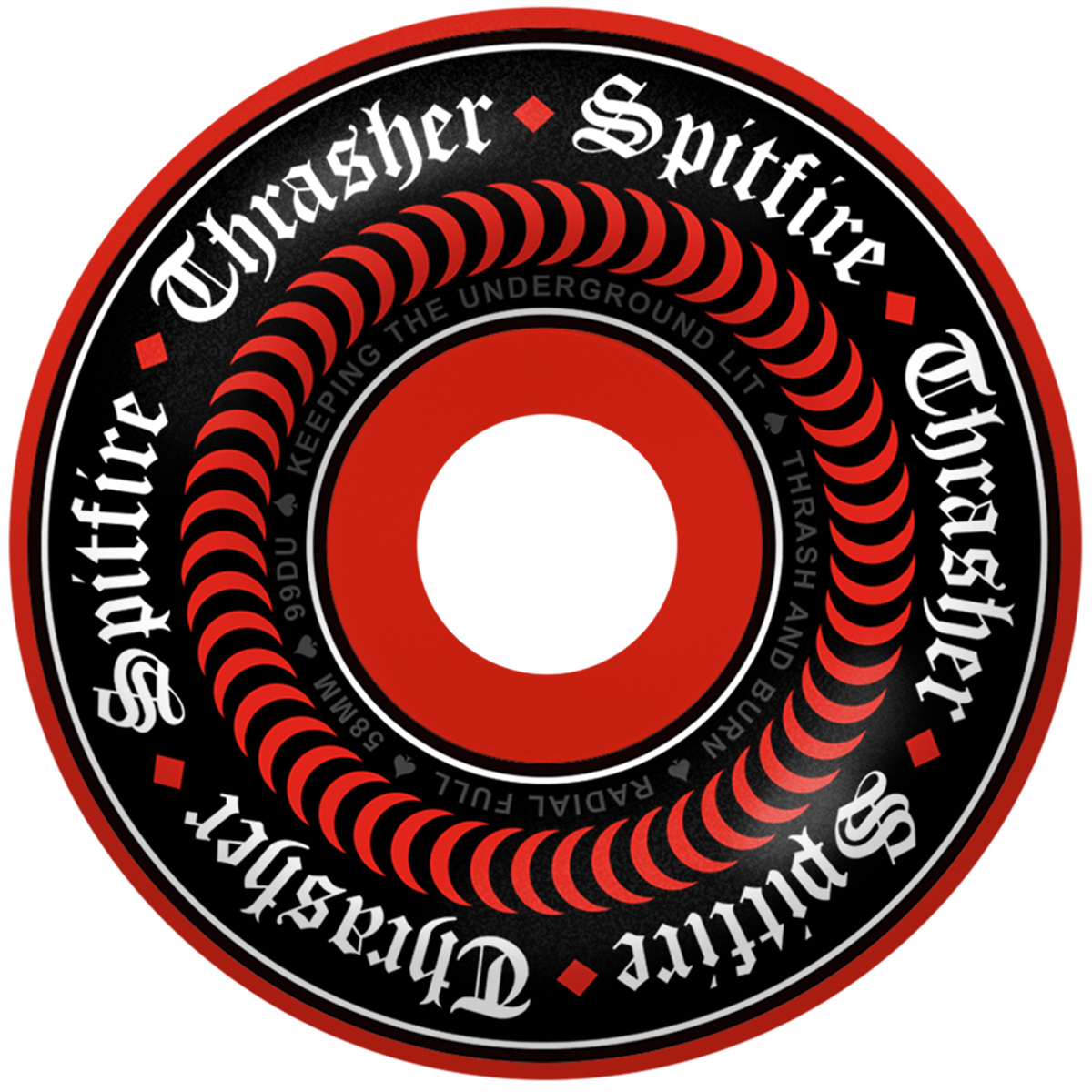 Spitfire x Thrasher Formula Four Oath Radial Full Wheels Red 99D 58mm Spitfire x Thrasher Formula Four Oath Radial Full Wheels Red 99D 58mm