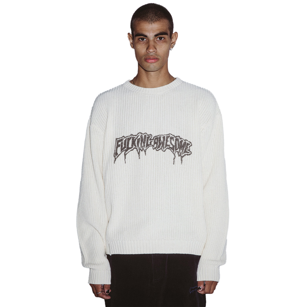 Fucking Awesome Drip Logo Sweater Cream Fucking Awesome Drip Logo Sweater Cream