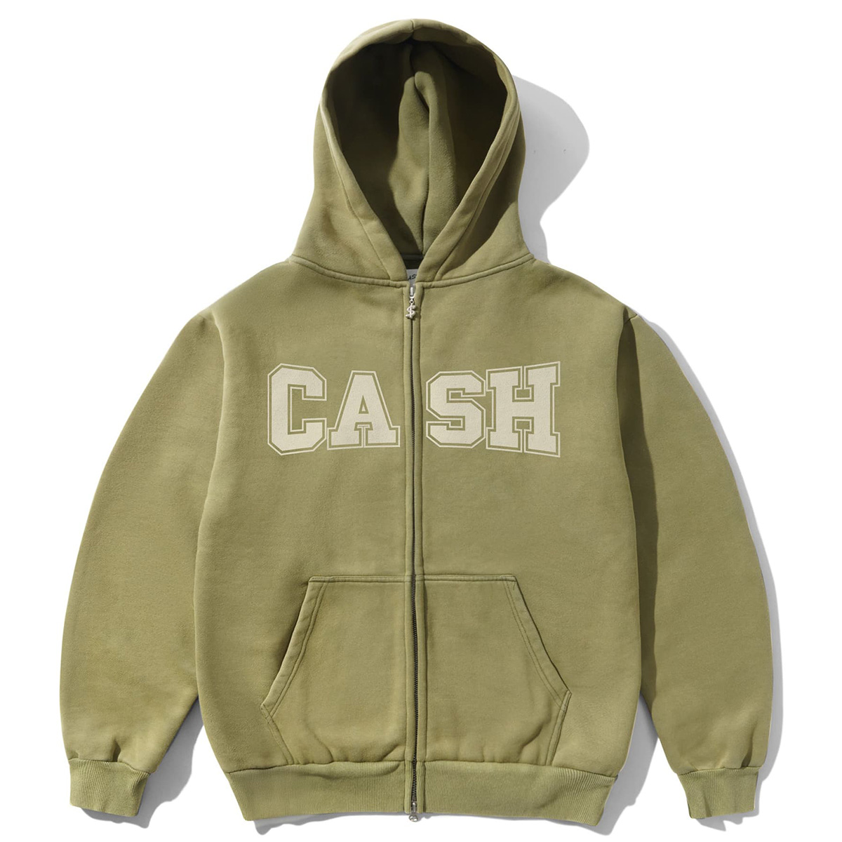 Cash Only Campus Zip-Thru Hooded Sweater Washed Olive Cash Only Campus Zip-Thru Hooded Sweater Washed Olive