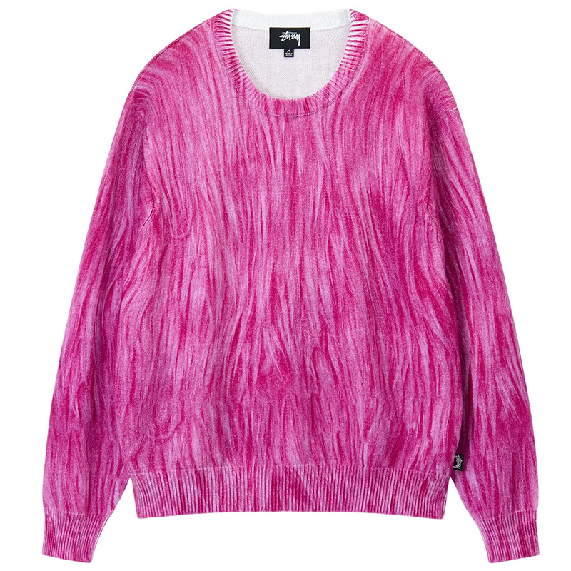 Stussy Printed Fur Crewneck Sweater Pink