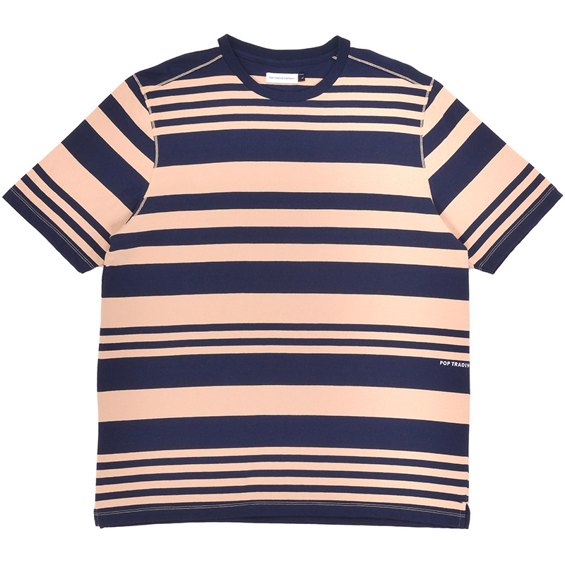 Pop Trading Company Striped Logo T-Shirt Sesame