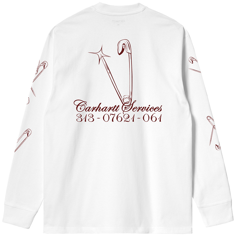 Carhartt WIP Safety Pin Longsleeve T-Shirt White/Bordeaux