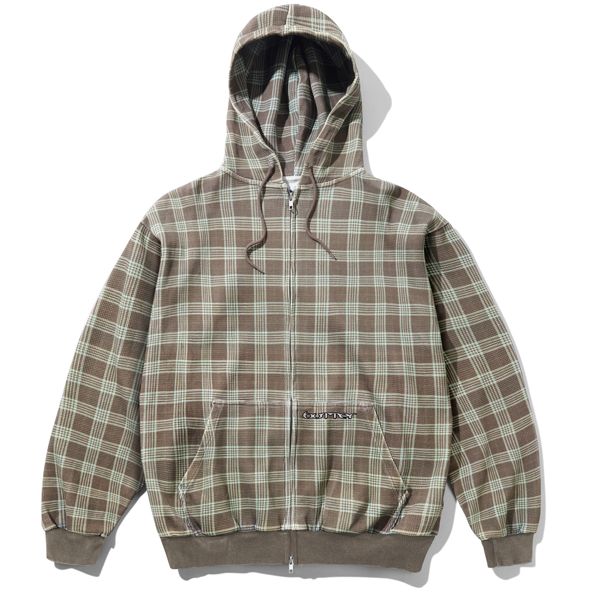 Butter Goods Waffle Zip-Thru Hooded Sweater Plaid