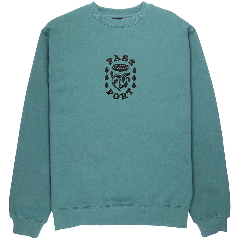 Pass Port Fountain Embroidery Sweater Washed Teal