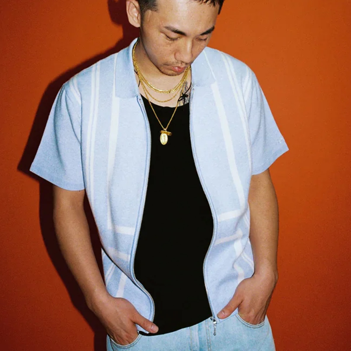 Helas Aldo Knit Full Zip Polo Light Blue