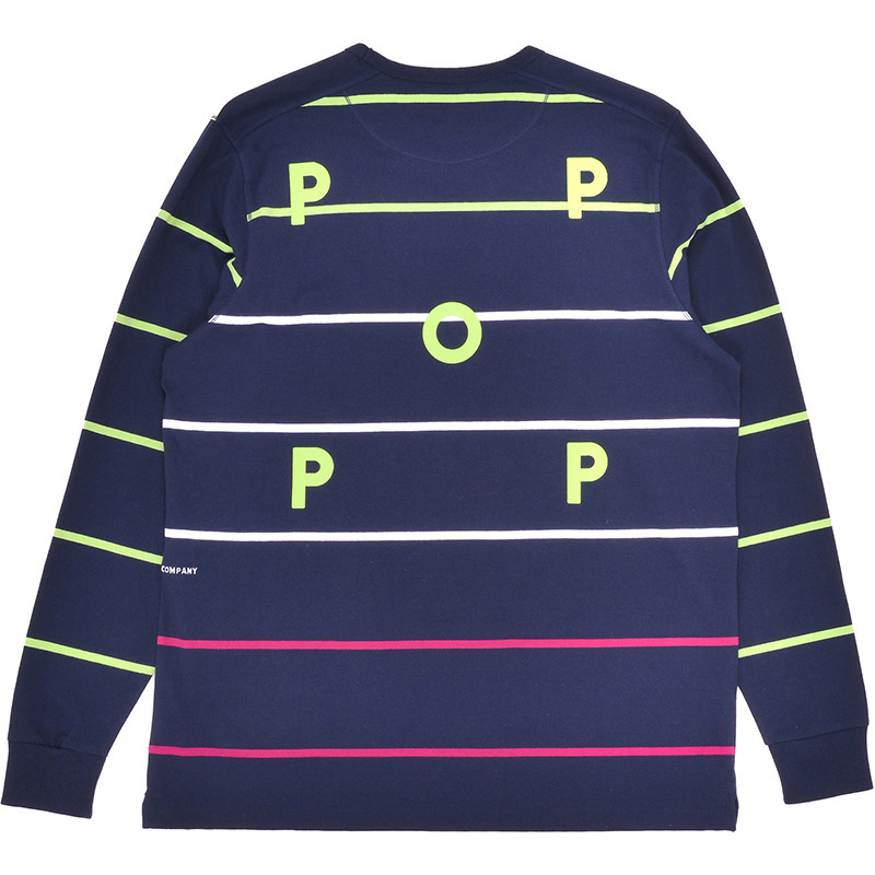 Pop Trading Company Striped Longsleeve T-Shirt Nav | Skatestore