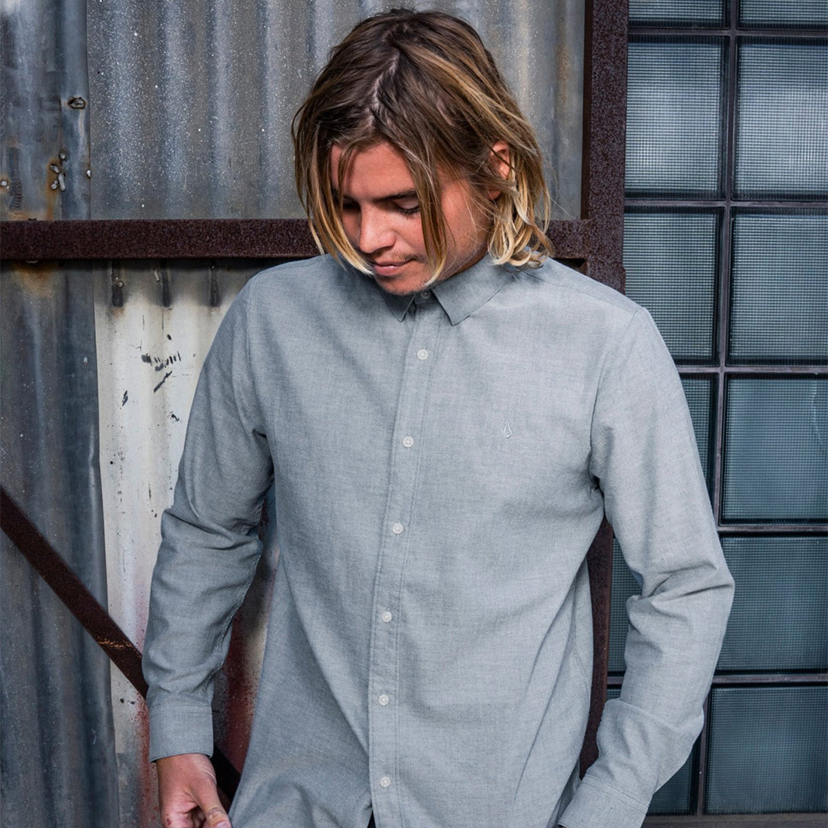 Volcom Oxford Stretch Longsleeve Shirt Rincon Blue