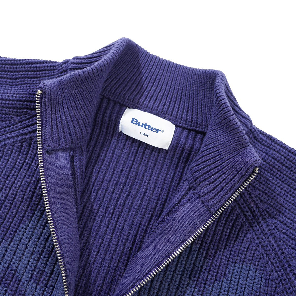 Butter Goods Shout Zip-Thru Knit Sweater Dark Blue