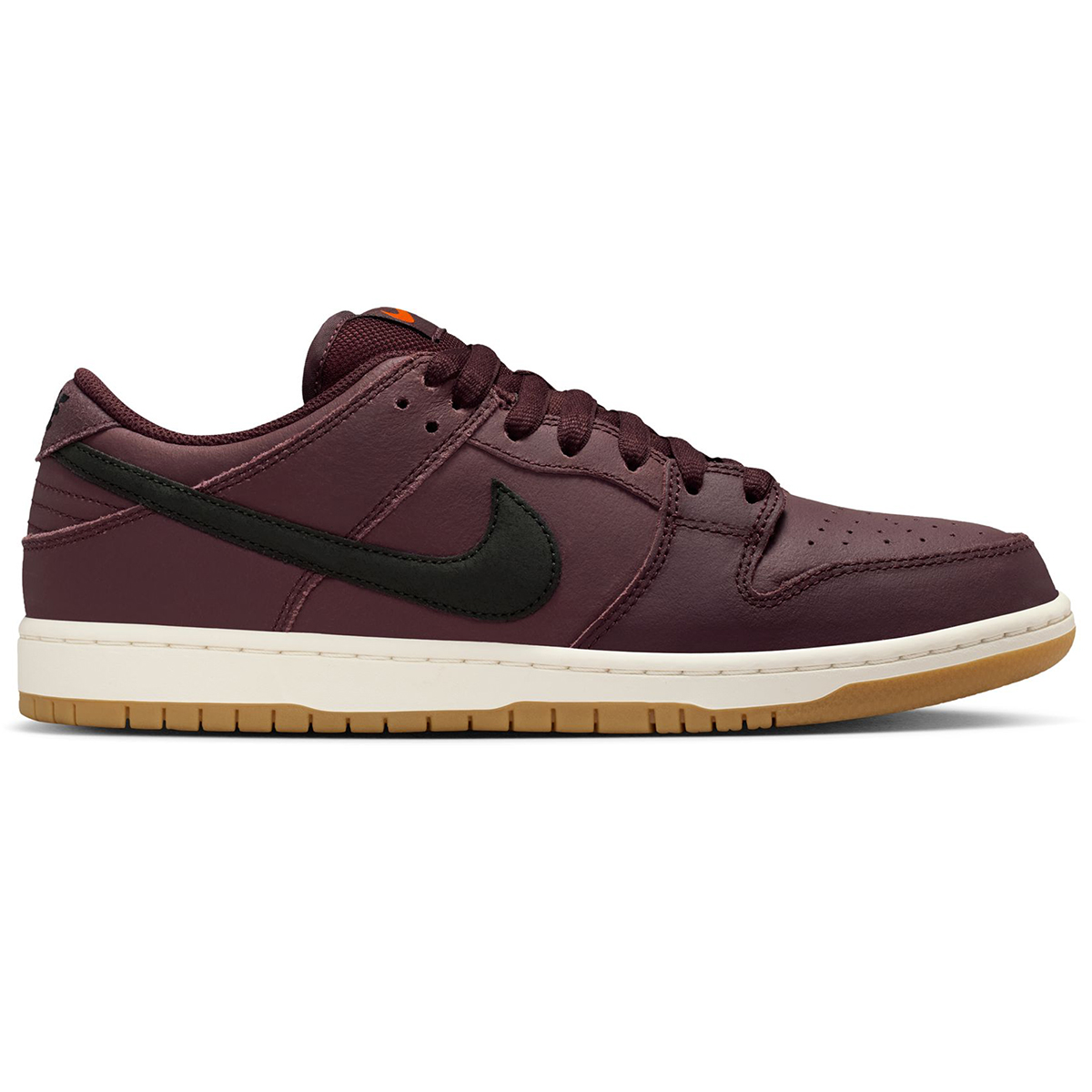 Nike SB Dunk Low Pro Iso Burgundy Crush/Black-Mystic Dates-Sail-Gum Lt Brown-Safety Orange
