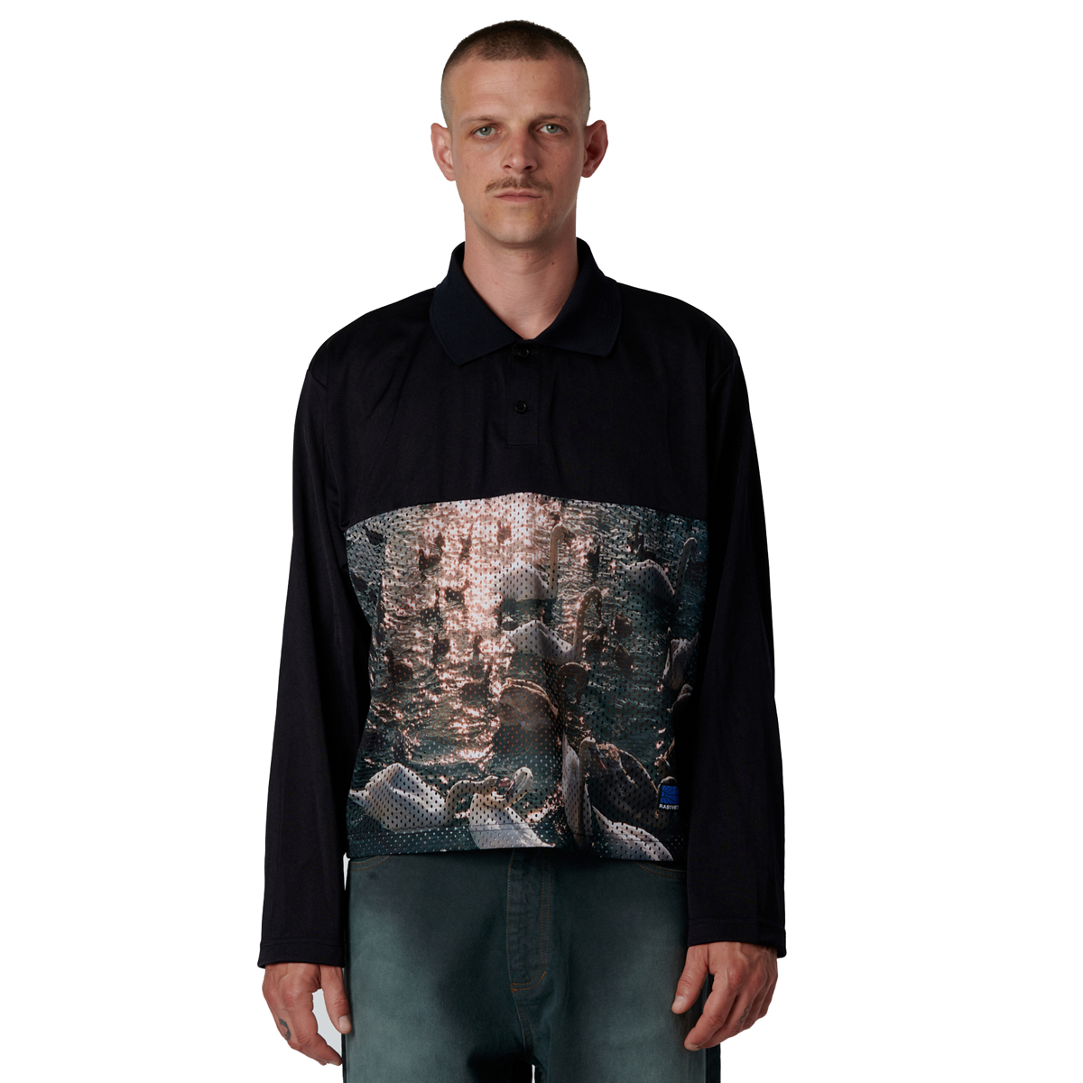 Rassvet Swan Mesh Longsleeve Polo Woven Black