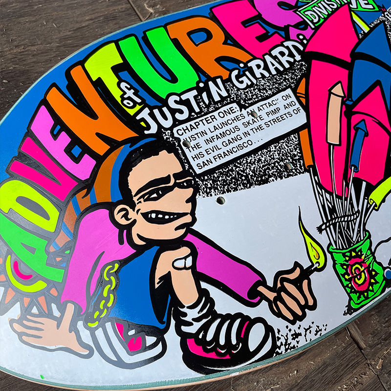 New Deal Adventures Of Justin Girard Screenprinted Skateboard Deck 9.72 New Deal Adventures Of Justin Girard Screenprinted Skateboard Deck 9.72