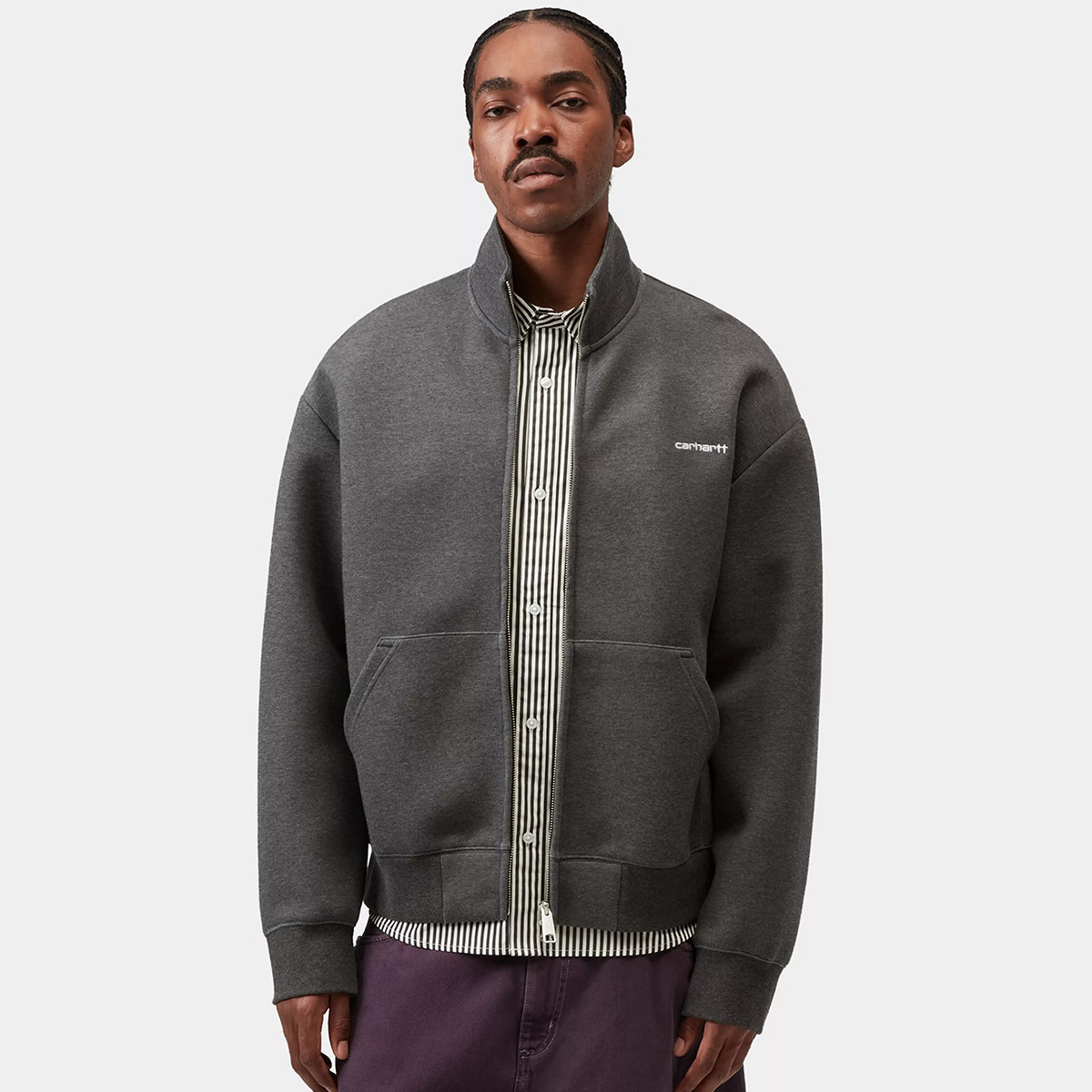 Carhartt WIP Alda Zip Sweater Jacket Grey Heather/White