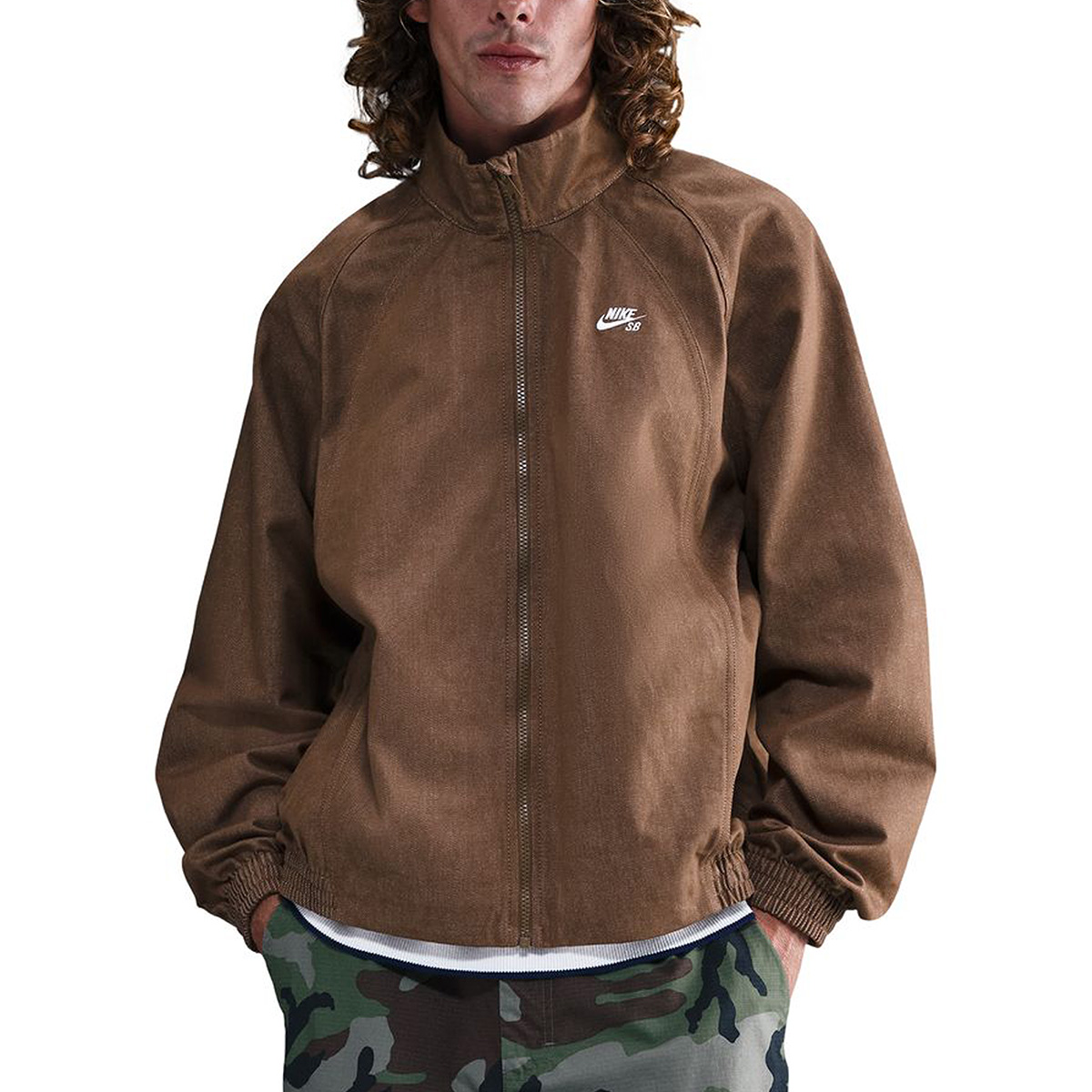 Nike SB Denim Full Zip Track Jacket Mosswood Brown/White