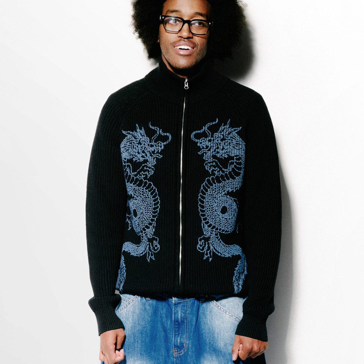 Butter Goods Dragon Zip-Thru Knit Sweater Black Butter Goods Dragon Zip-Thru Knit Sweater Black