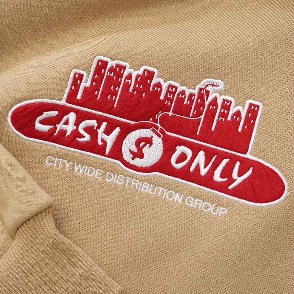 Cash Only Skyline Applique Hooded Sweater Tan
