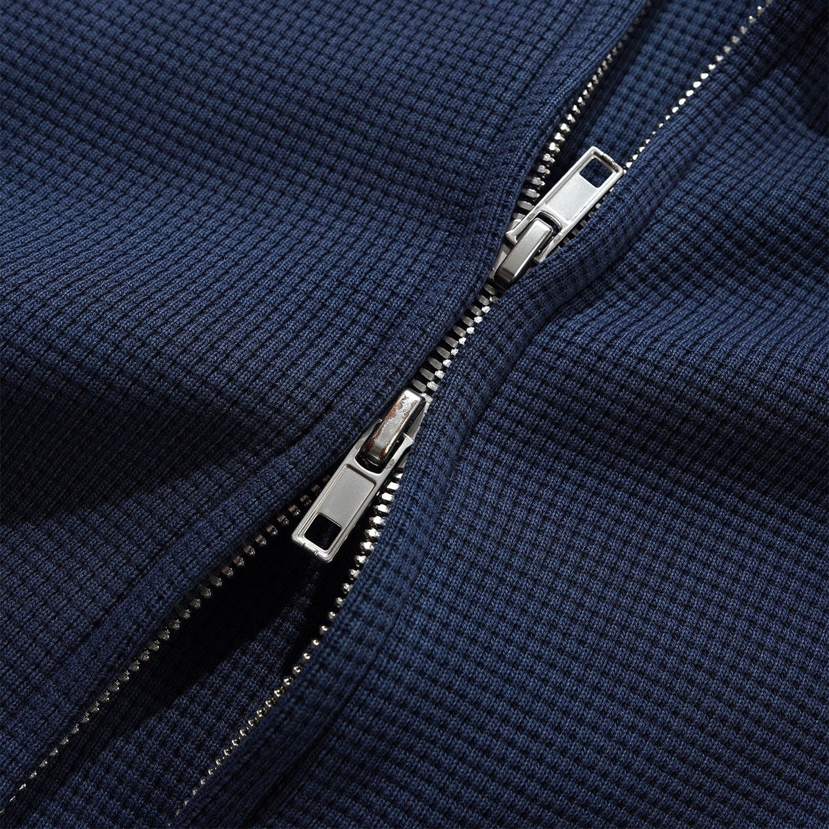 Butter Goods Waffle Zip-Thru Hooded Sweater Navy Overdye