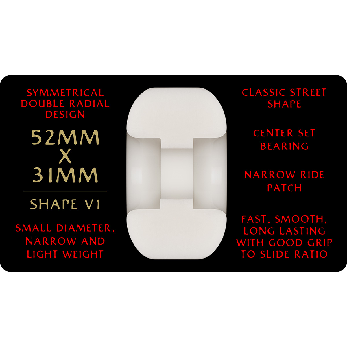 Powell Peralta Dragon Formula V1 Radial Wheels White/Red 93A 52mm x 31mm
