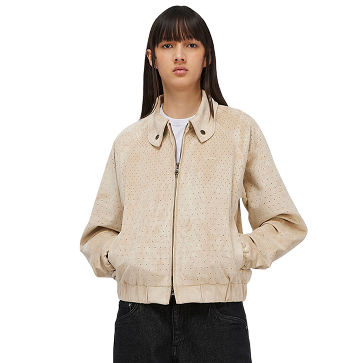 Dime Perforated Faux Suede Jacket Tan