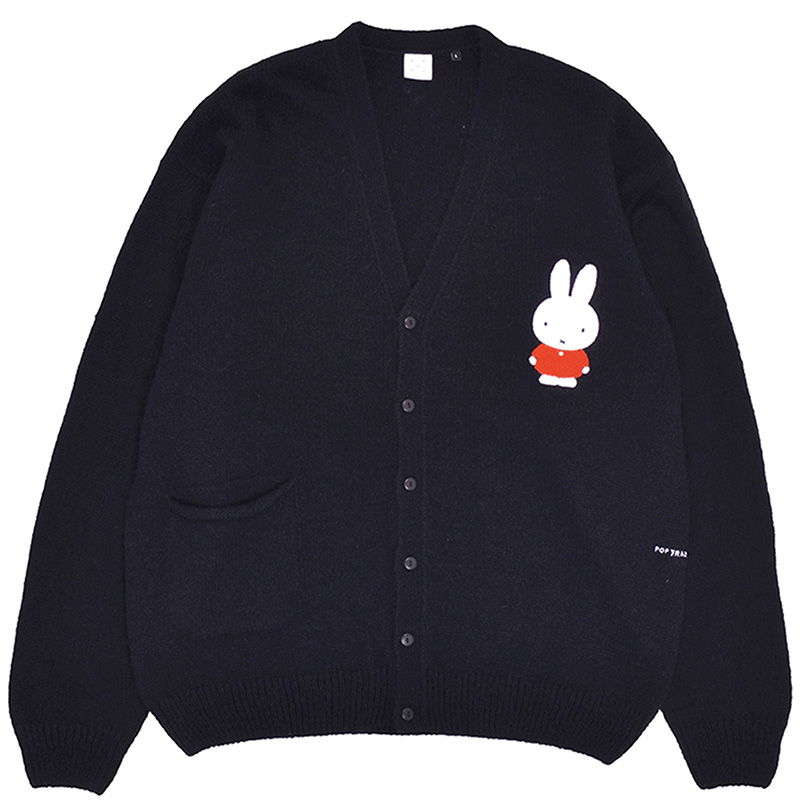 Pop Trading Company X Miffy Applique Knitted Cardigan Sweater Black
