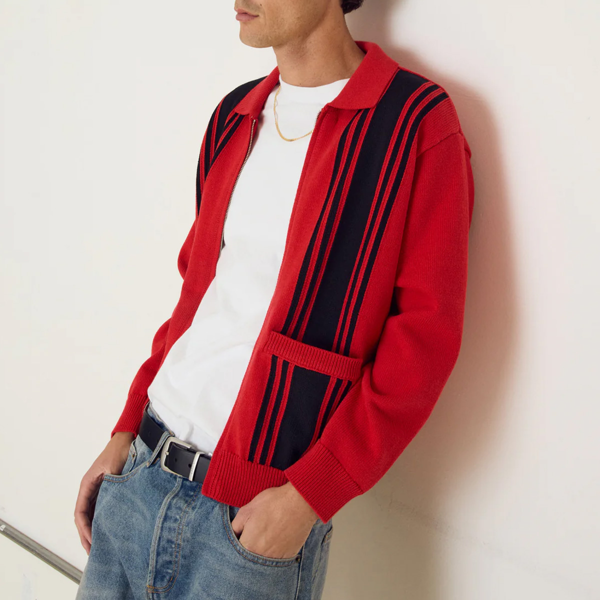 Obey Matt Zip Up Cardigan Sweater Red