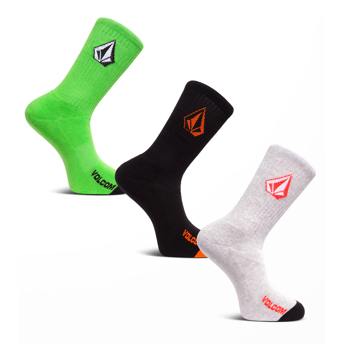 Volcom Full Stone Sock 3 Pack Electric Green Volcom Full Stone Sock 3 Pack Electric Green