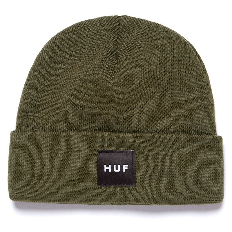 HUF Essentials Box Logo Cuff Beanie Olive HUF Essentials Box Logo Cuff Beanie Olive