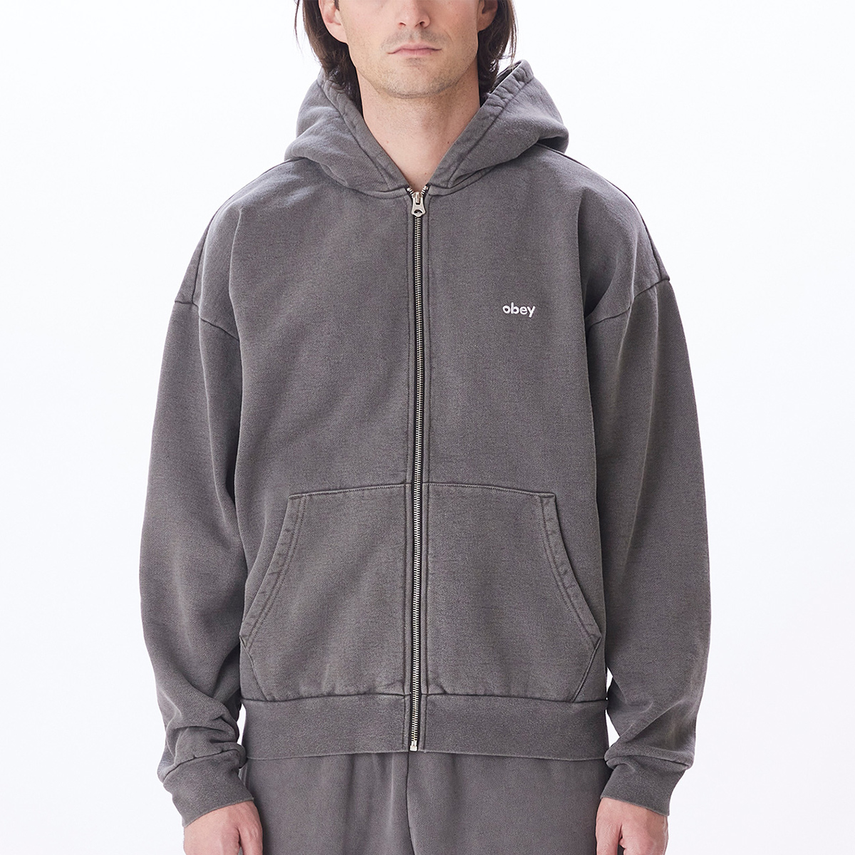 Obey Lowercase Pigment Zip Hooded Sweater Digital Black Obey Lowercase Pigment Zip Hooded Sweater Digital Black