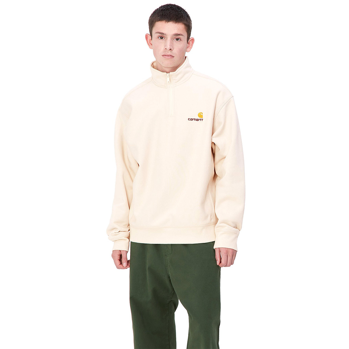 Carhartt WIP Half Zip American Script Sweater Moonbeam Carhartt WIP Half Zip American Script Sweater Moonbeam