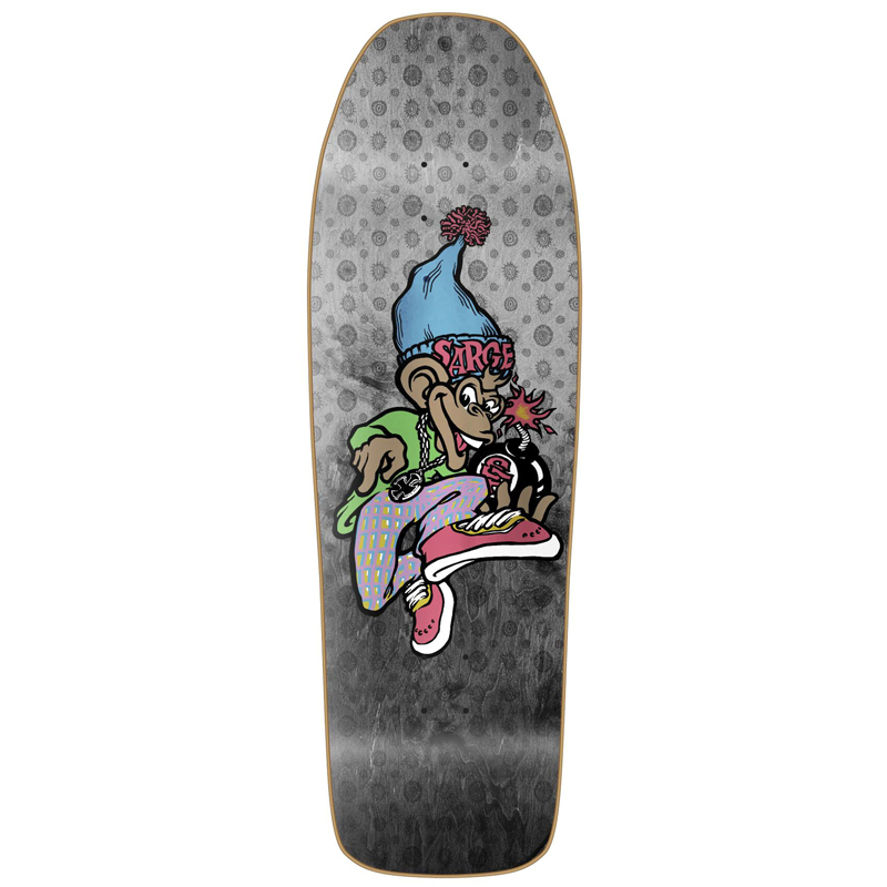 New Deal Sargent Monkey Bomber Metallic Heat Transfer Skateboard Deck Black Fade 9.625