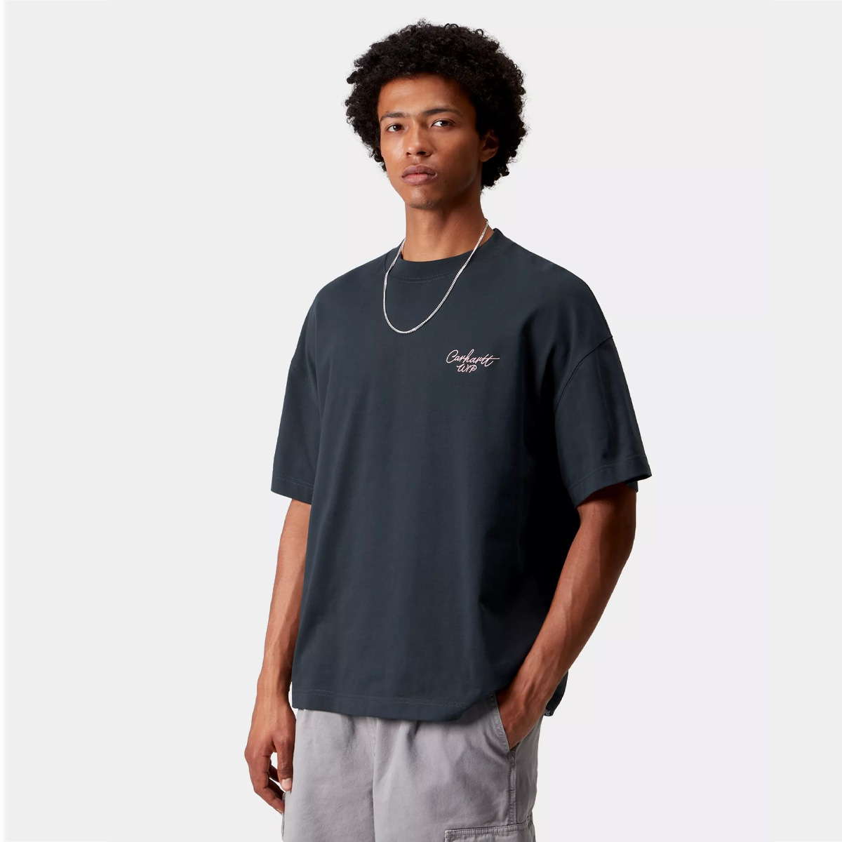 Carhartt WIP Signature Script T-Shirt Deep Night/Glassy Pink