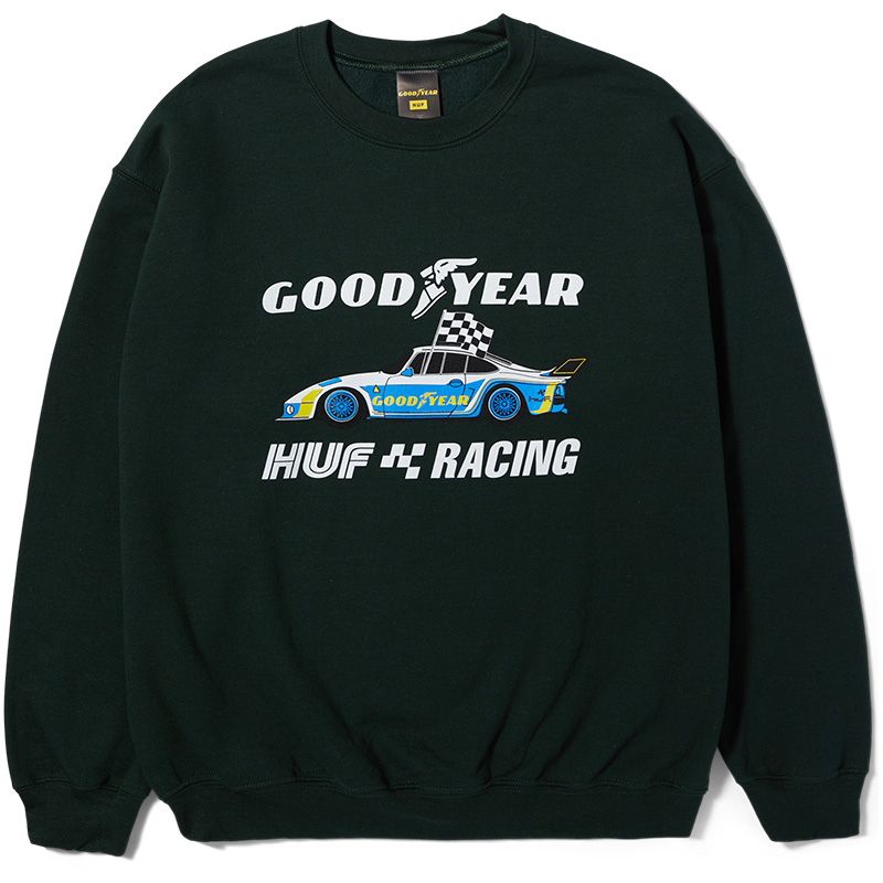HUF X Goodyear Checkered Flag Crewneck Sweater Hunter Green HUF X Goodyear Checkered Flag Crewneck Sweater Hunter Green
