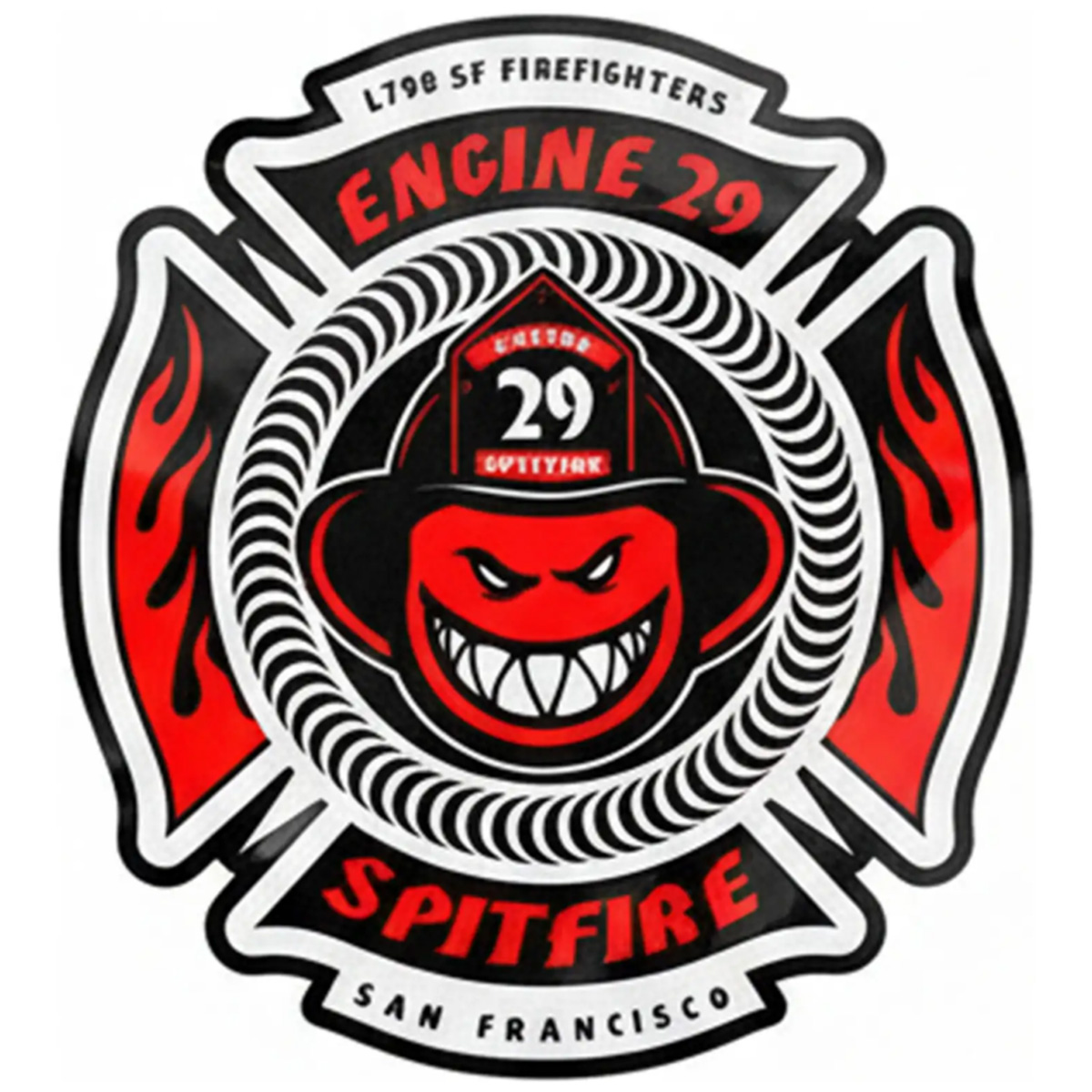 Spitfire x SFFD Engine 29 Firefighters Cross Sticker