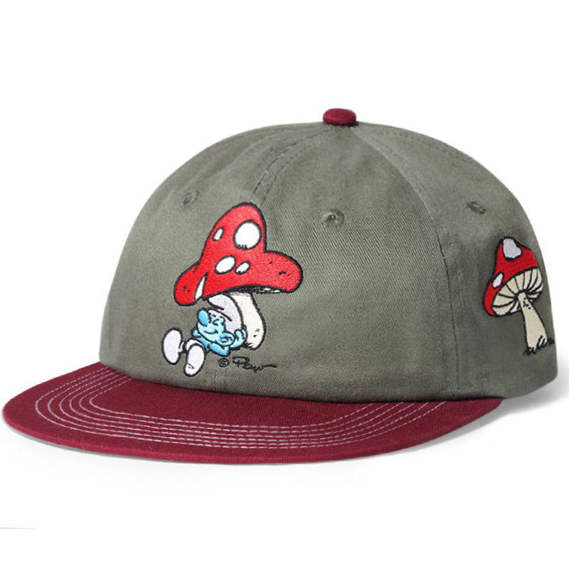 Butter Goods x The Smurfs Mushroom 6 Panel Cap Army/Wine Butter Goods x The Smurfs Mushroom 6 Panel Cap Army/Wine