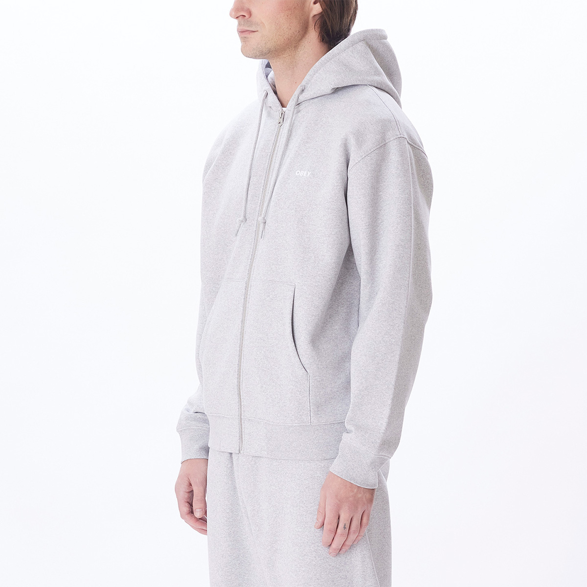 Obey Established Works Bold Zip Hoodie Fleece Ash Grey