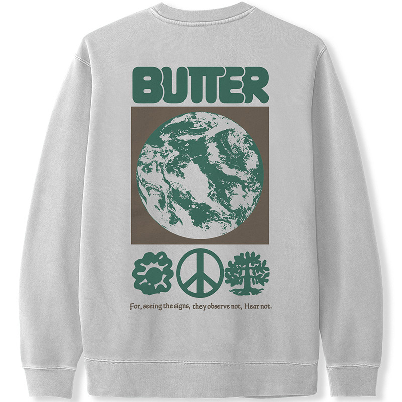 Butter Goods Peace On Earth Crewneck Sweater Cement Butter Goods Peace On Earth Crewneck Sweater Cement