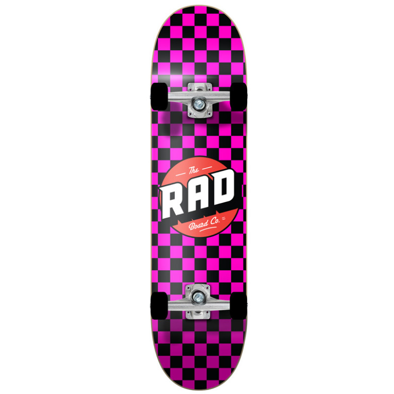 Rad Checkers Dude Crew Complete Skateboard Black/Pink 7.75