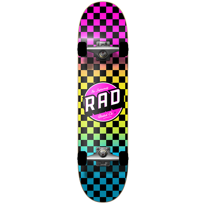 Rad Checkers 2 Dude Crew Complete Skateboard Neon Fade 7.75