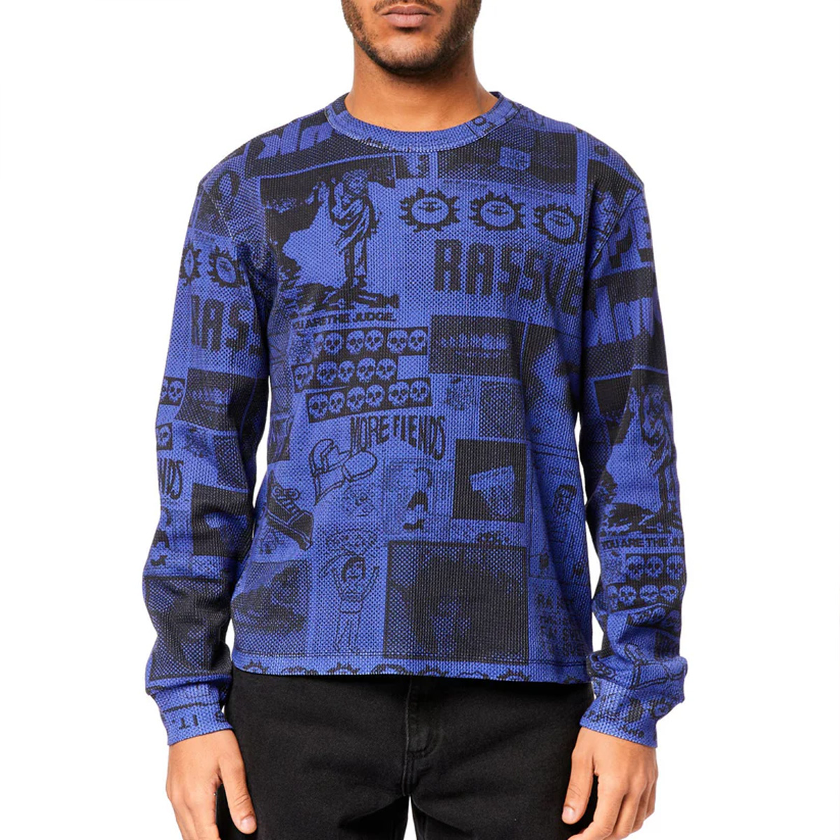 Rassvet Collage Waffle Thermal Knit Longsleeve T-Shirt Blue Rassvet Collage Waffle Thermal Knit Longsleeve T-Shirt Blue