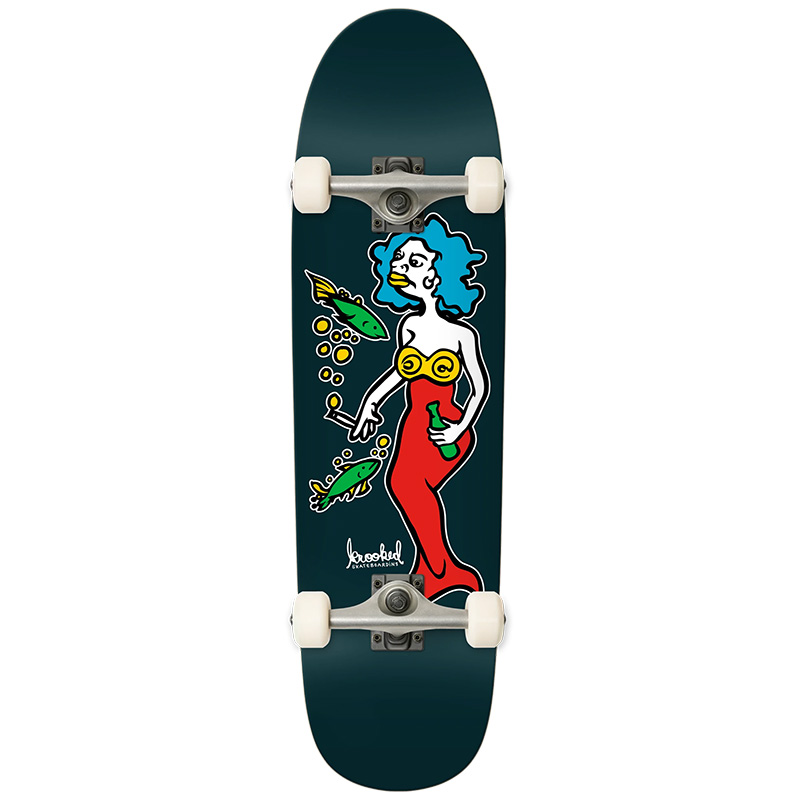 Krooked Mermaid Shaped Complete Skateboard Dark Green 8.88